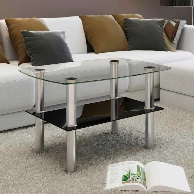 vidaXL Salontafel met 2 lagen glas Zilver