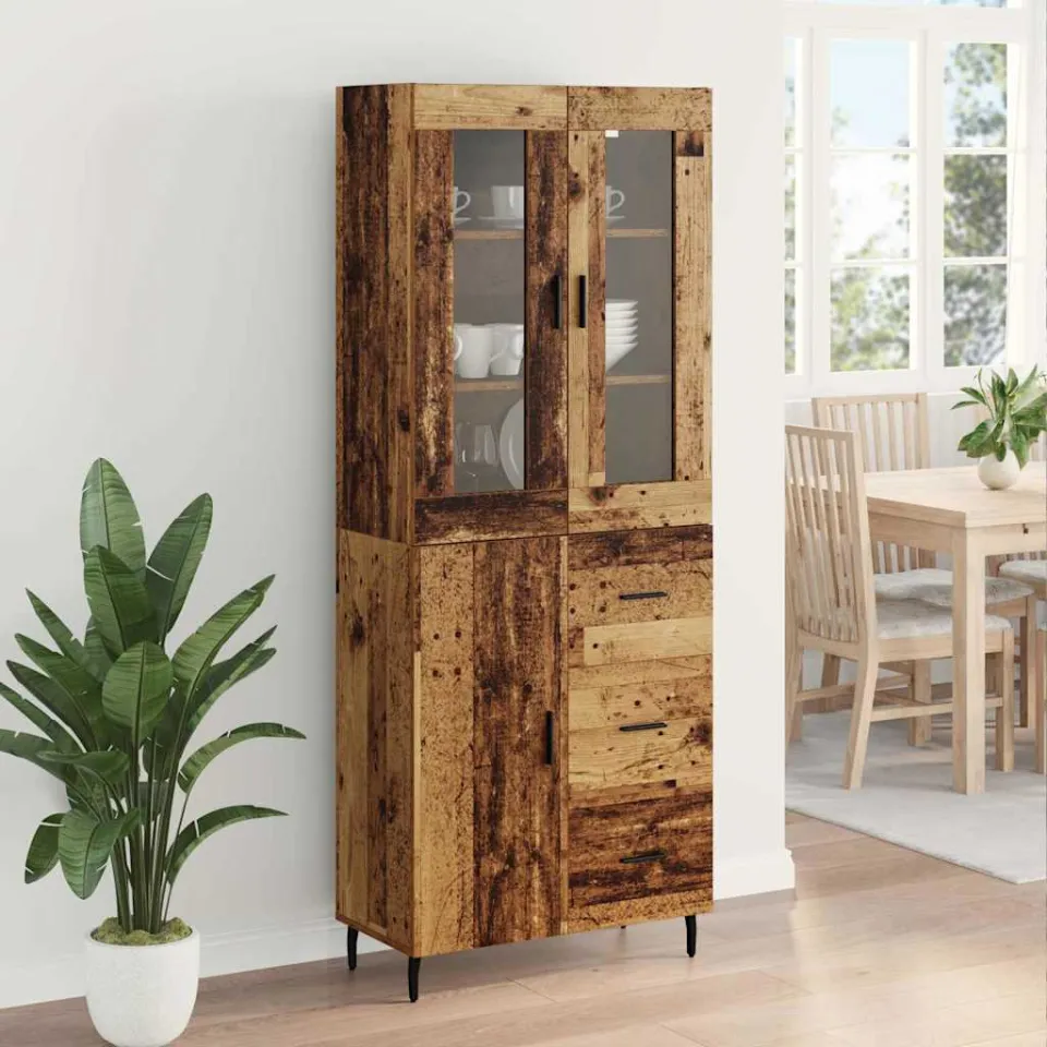 vidaXL Hoge kast 2 st Oud Hout 69,5 x 34 x 180 cm Bewerkt hout bruin, foto 3