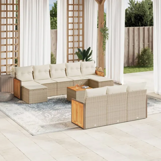 vidaXL 11-delige Tuinset met kussens poly rattan beige, foto 2