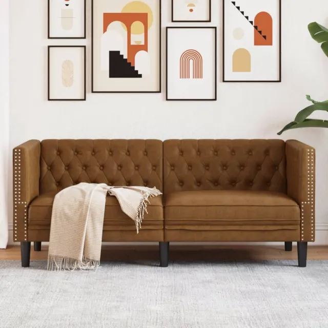 vidaXL Tweezitsbank Chesterfield-stijl kunstsuède bruin