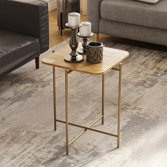 Skye Decor , Salontafel, Shb-005-A, Hout, Goud & Naturel, 46 x 46 x 56 cm