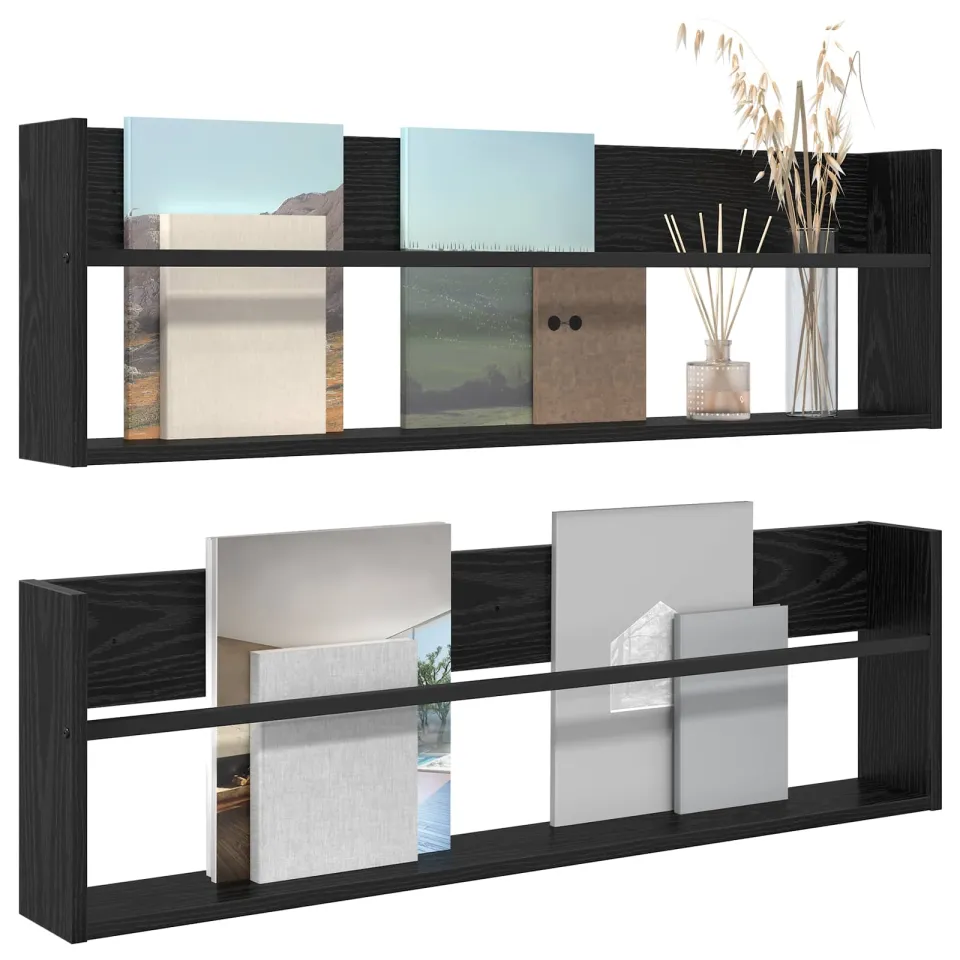 vidaXL Tijdschrift Rek 2 st Zwart Eiken 100 x 12 x 30 cm Bewerkt hout