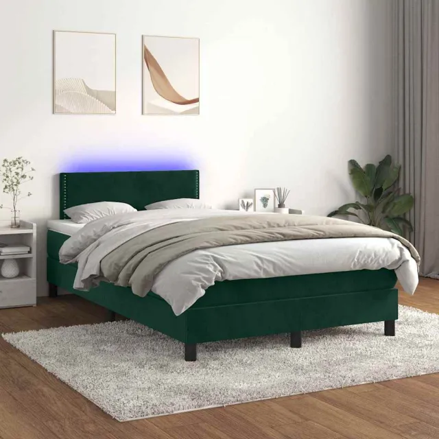 vidaXL Boxspring met matras en LED fluweel donkergroen 120x200 cm groen