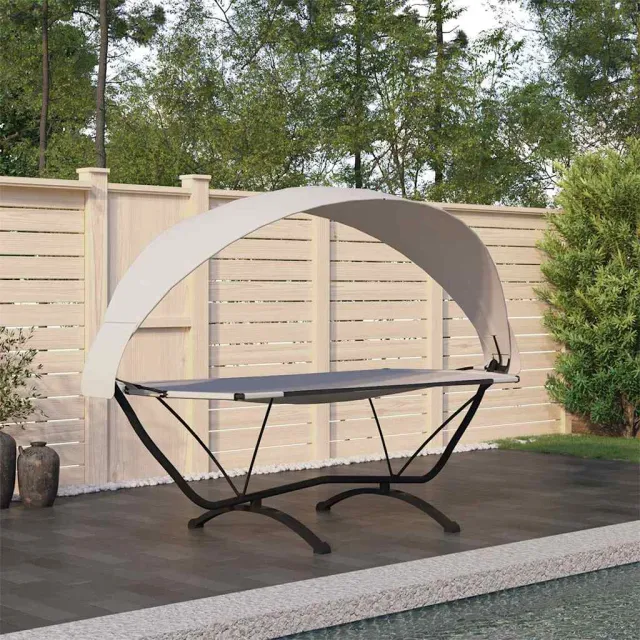 vidaXL Loungebed met luifel staal en oxford stof crèmekleurig, foto 2