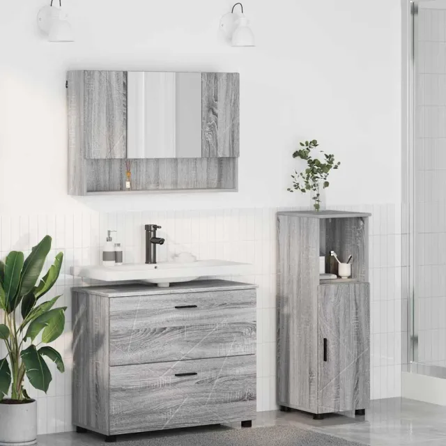 vidaXL Badkamermeubelset 3 st Grijs Sonoma Bewerkt hout en metaal, foto 2