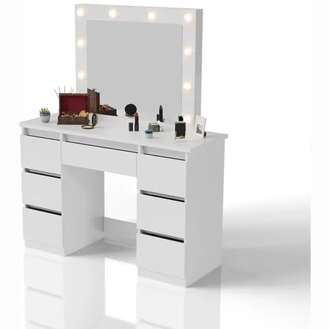Juskys Kaptafel / Schminktafel Talea - Incl. Spiegel en LED - Wit