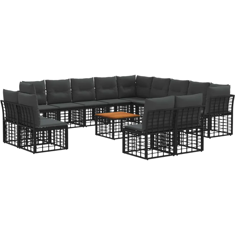 vidaXL Buiten bankenset 14 st 13-zits Zwart en Donkergrijs Polyester, foto 3
