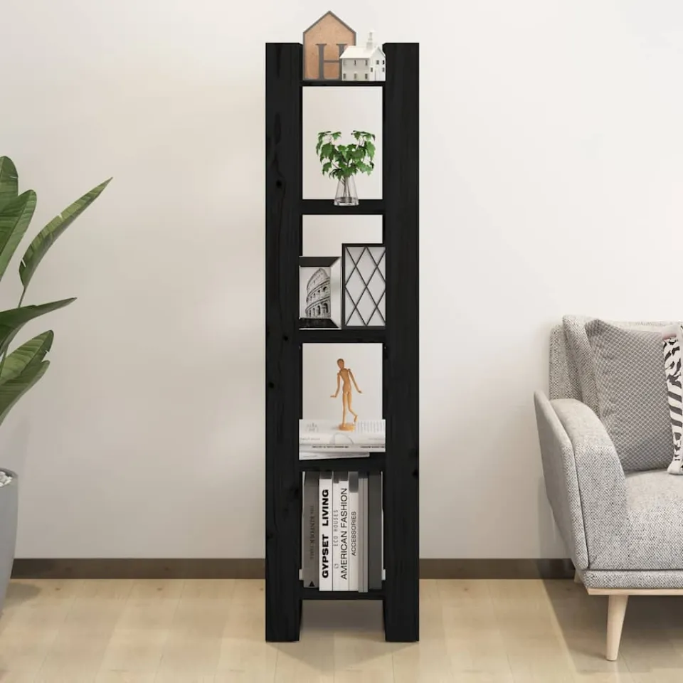 vidaXL Boekenkast/kamerscherm 41x35x160 cm massief grenenhout zwart, foto 3