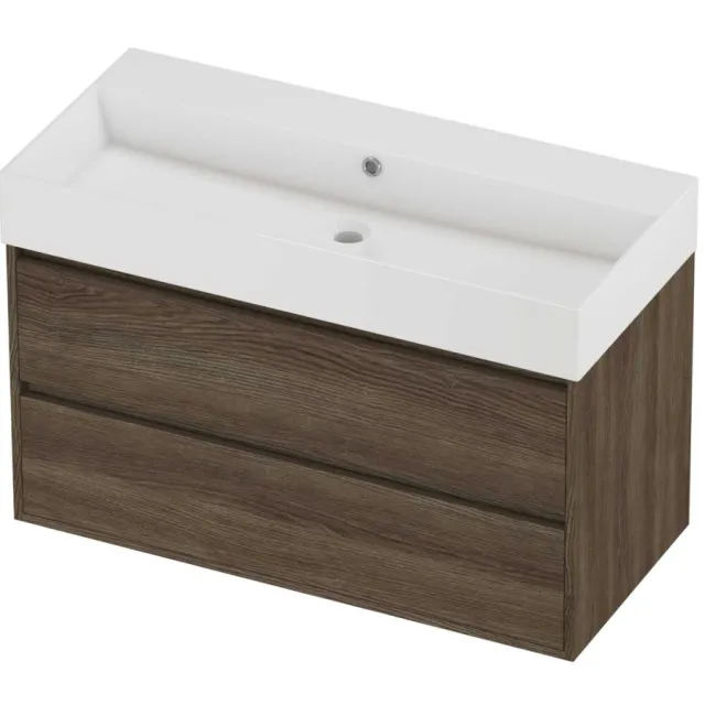 Proline Zara Badmeubelset Porselein Loft 100x46x65 cm Glans Wit Vital Oak Eiken