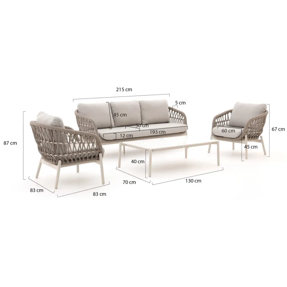 Bellagio tuinmeubelen Bellagio Cupello stoel-bank loungeset 4-delig taupe, foto 2