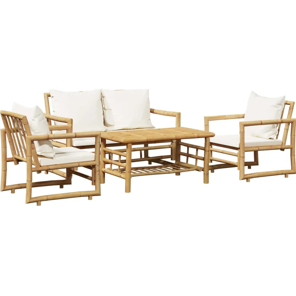 vidaXL 4-delige Loungeset met kussens bamboe bruin, foto 3