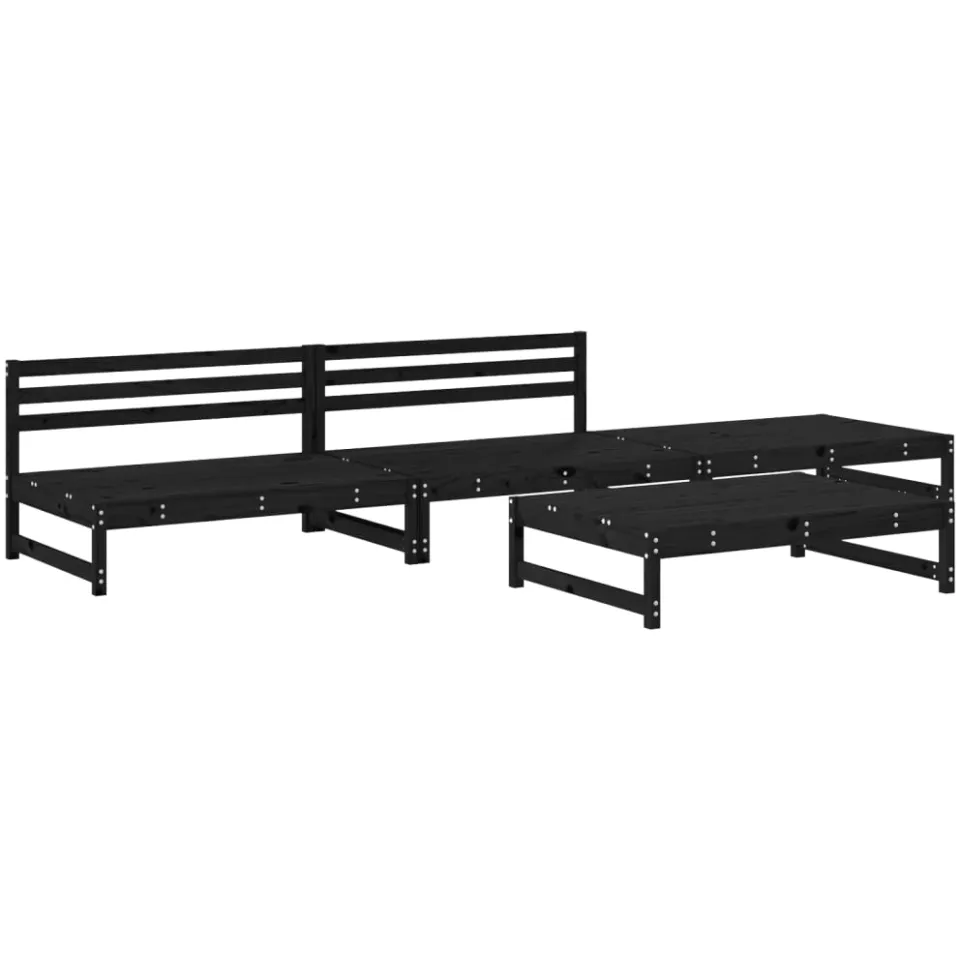 vidaXL 4-delige Loungeset massief grenenhout zwart