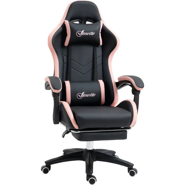 Ropilly Gamestoel roze en zwart - Comfortabele bureaustoel met voetensteun - In hoogte verstelbaar en 135 graden kantelbaar - Voor gaming en kantoor Zwart+Roze