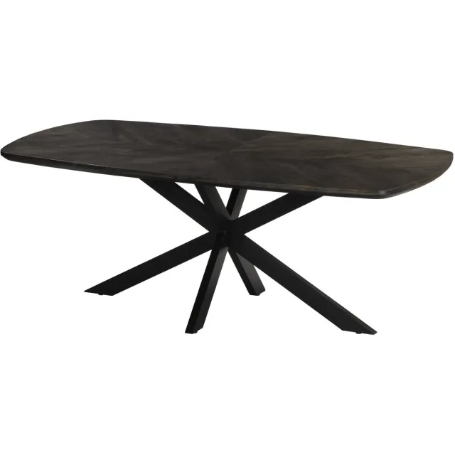 Lizzely Garden & Living Eettafel deens ovaal mangohout 200cm Bali walnoot bruin ovale industriële tafel duurzaam mango eetkamertafel hongaarse punt