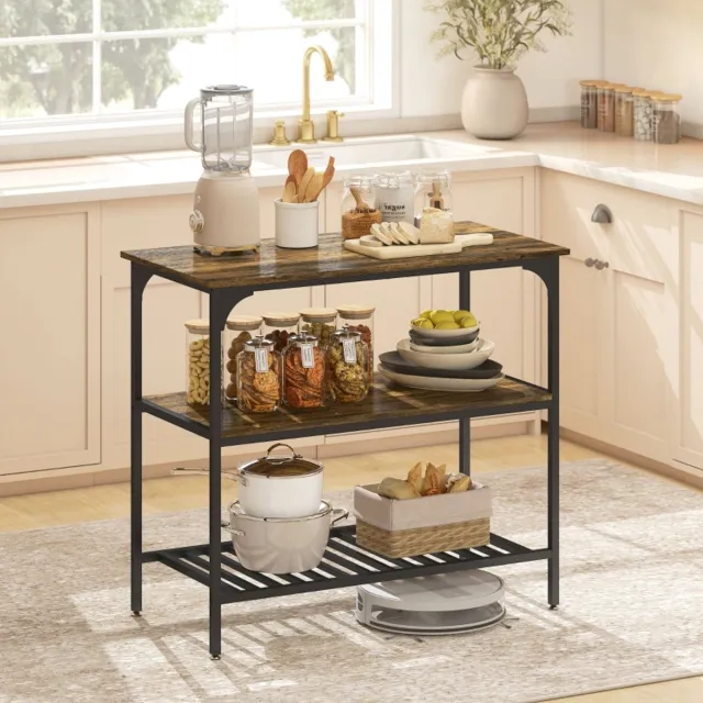 DESMIU Keukenregal – 3-Laags Stevige Opbouw – 100 x 50 x 90 cm – Hout En Metaal – Rustic Brown – Voor Keuken En Koffiehoek
