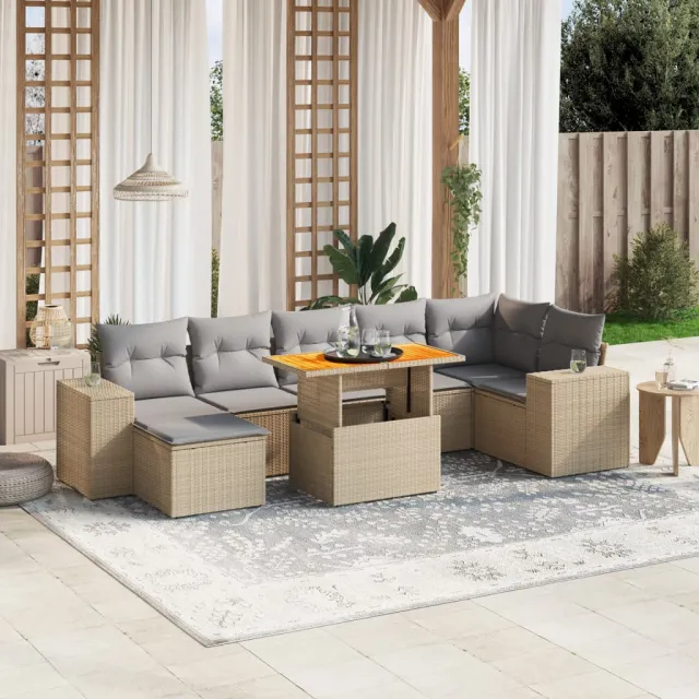 vidaXL 8-delige Loungeset met kussens poly rattan beige, foto 2