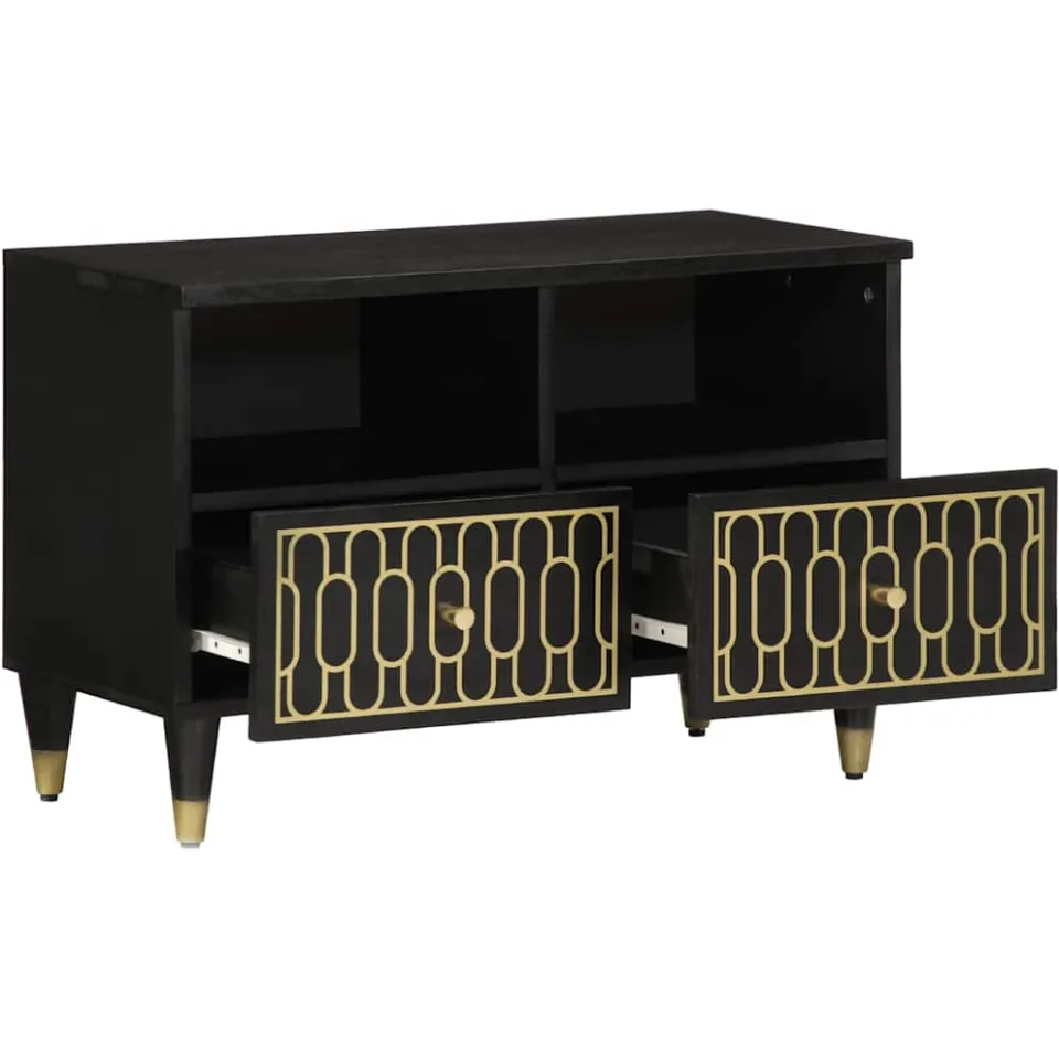 vidaXL Tv-meubel 70x33x46 cm massief mangohout zwart, foto 2