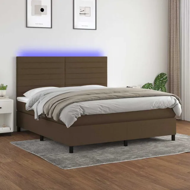 vidaXL Boxspring met matras en LED stof donkerbruin 160x200 cm bruin
