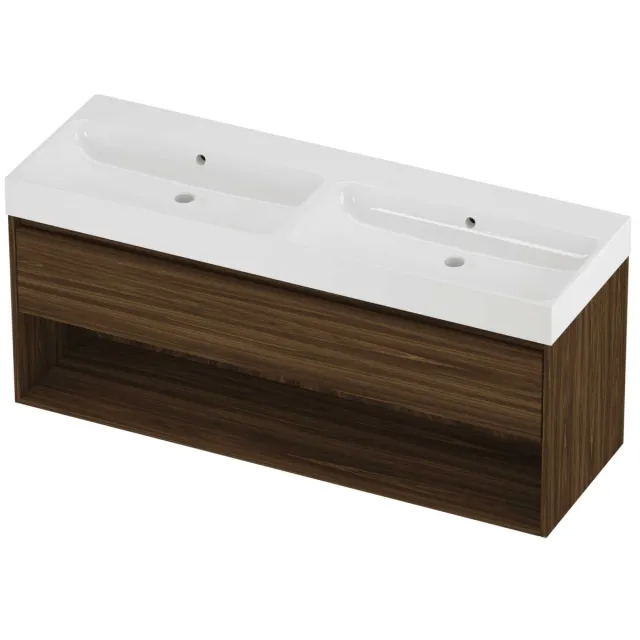 Proline Podium Badmeubelset Polystone Loft 140x46x62 cm Glans Wit Cabana Oak Eiken