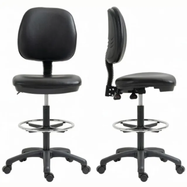 Rolipo Hoge Bureaustoel Verstelbaar 69-91 cm – Met Rugleuning, Voetensteun en 360° Wielen – 135° Verstelbaar – Tot 120 kg – Zwart