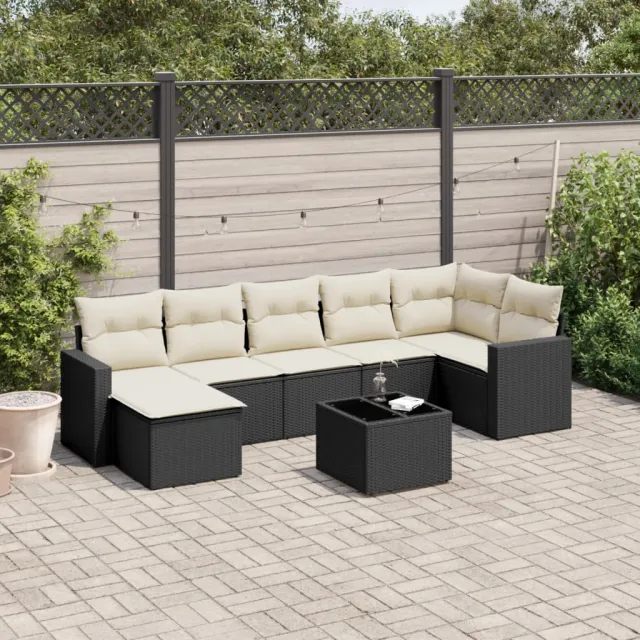 vidaXL 8-delige Loungeset met kussens poly rattan zwart, foto 2
