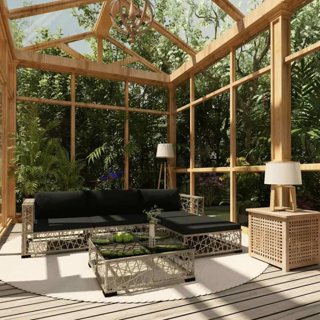 vidaXL 5-delige Loungeset met kussens poly rattan grijs, foto 2