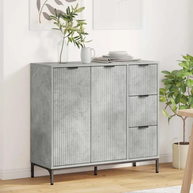 vidaXL Dressoir Beton Grijs 89,5 x 33 x 82 cm Bewerkt hout, foto 2