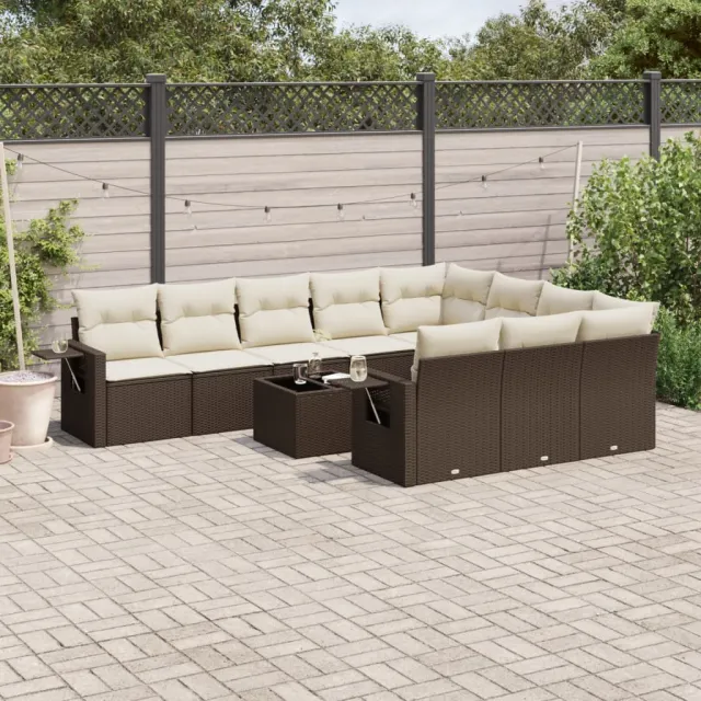 vidaXL 11-delige Loungeset met kussens poly rattan bruin, foto 2