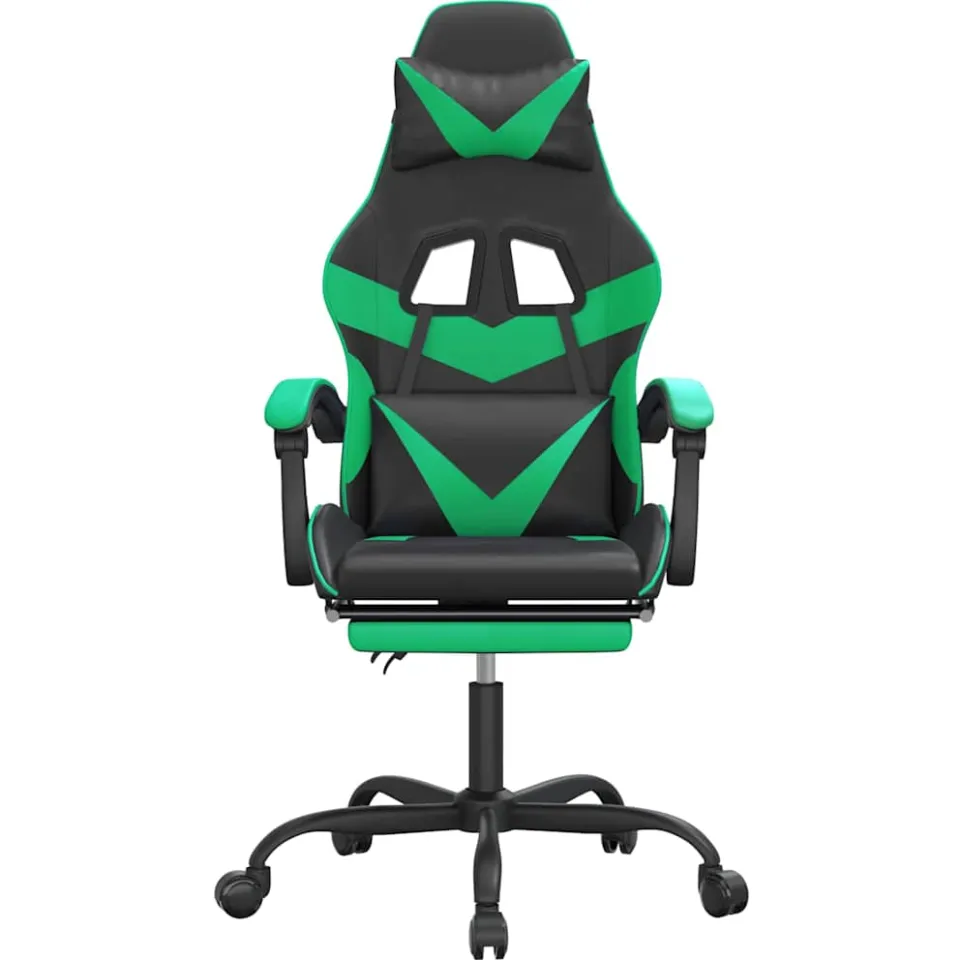 vidaXL Gamestoel draaibaar met voetensteun kunstleer zwart en groen