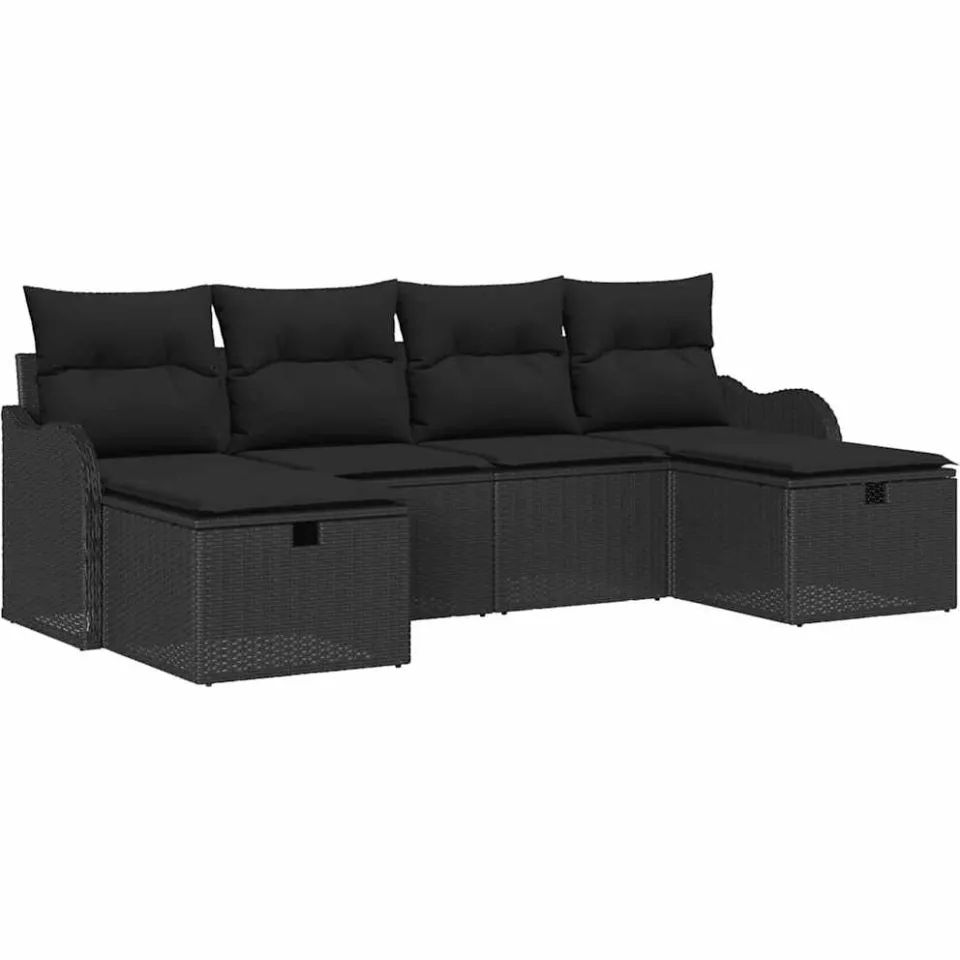 vidaXL Tuin Sofa Set 6 st Zwart poly rattan, foto 4
