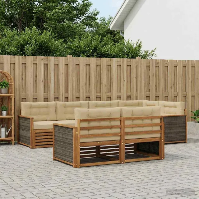 vidaXL Buiten bankenset 7 st 7-zits Natuurlijk en Beige