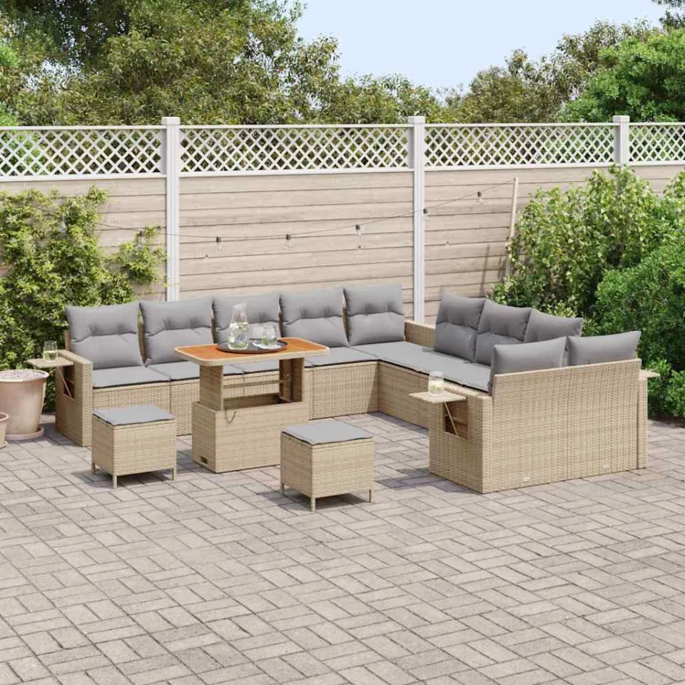 vidaXL Tuin Sofa Set 13 st Beige poly rattan, foto 3