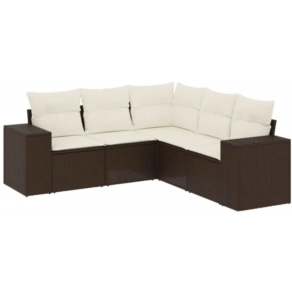vidaXL 5-delige Loungeset met kussens poly rattan bruin, foto 3