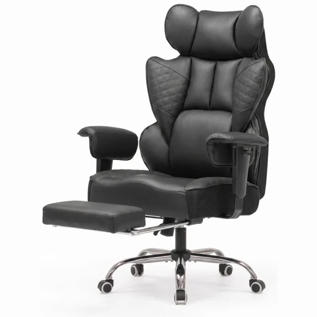 NordHaus Ergonomische Gamingstoel - Luxe Bureaustoel met Pocketvering Lendensteun - Verstelbare Armleuningen - Voetsteun - Zwart - 150 kg