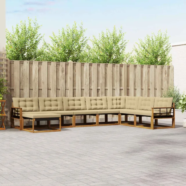 vidaXL Buiten bankenset 8 st 8-zits Natuurlijk en Beige