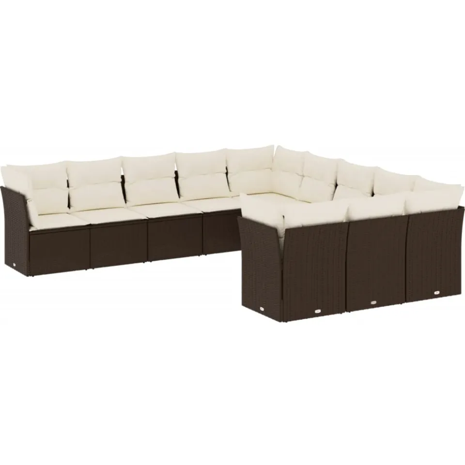 vidaXL 11-delige Loungeset met kussens poly rattan bruin, foto 3
