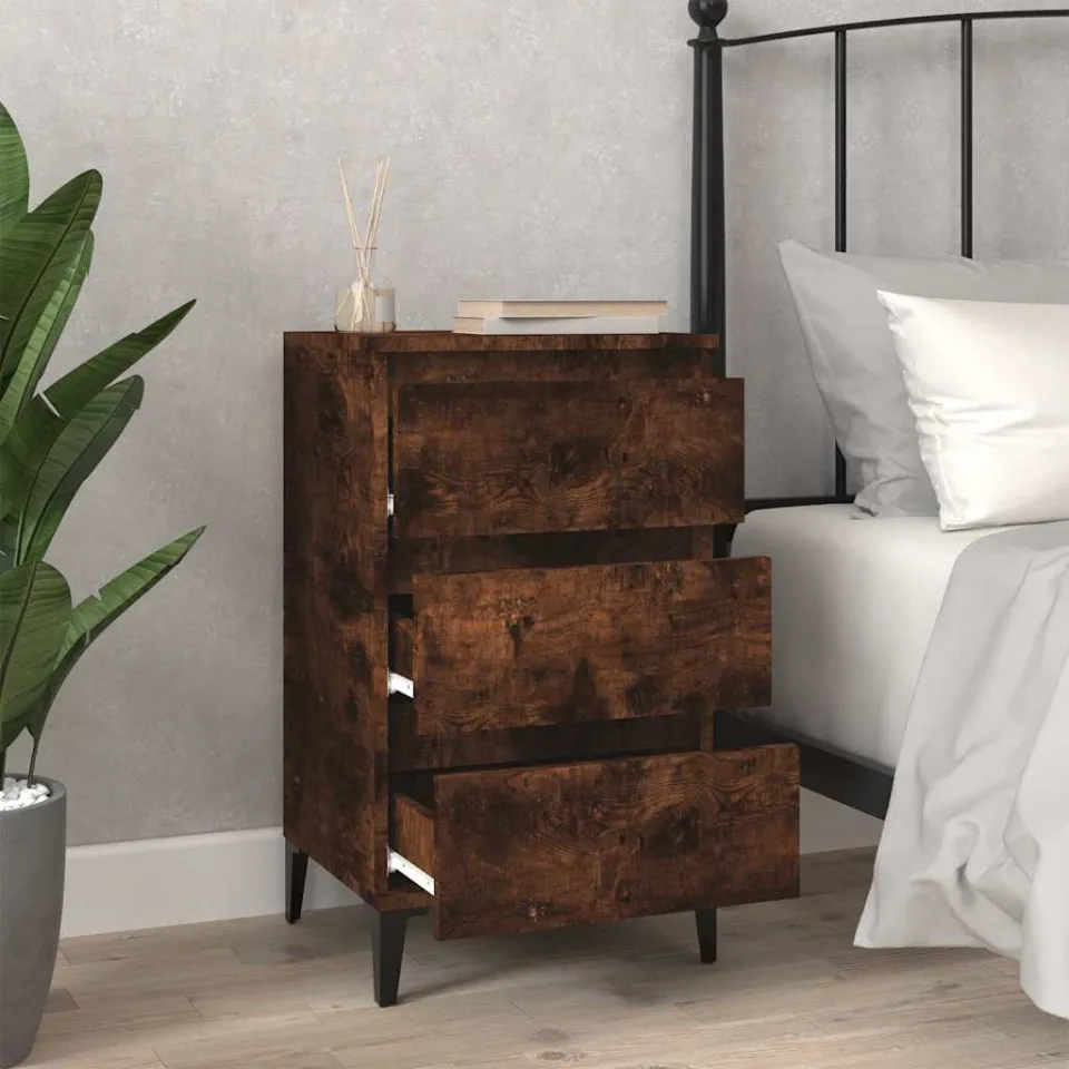vidaXL Nachtkastje 40x35x70 cm bewerkt hout gerookt eikenkleurig, foto 3