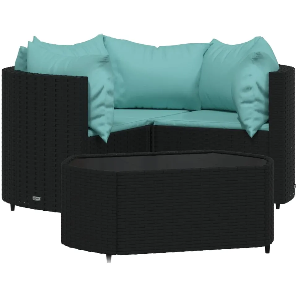 vidaXL 4-delige Loungeset met kussens poly rattan zwart
