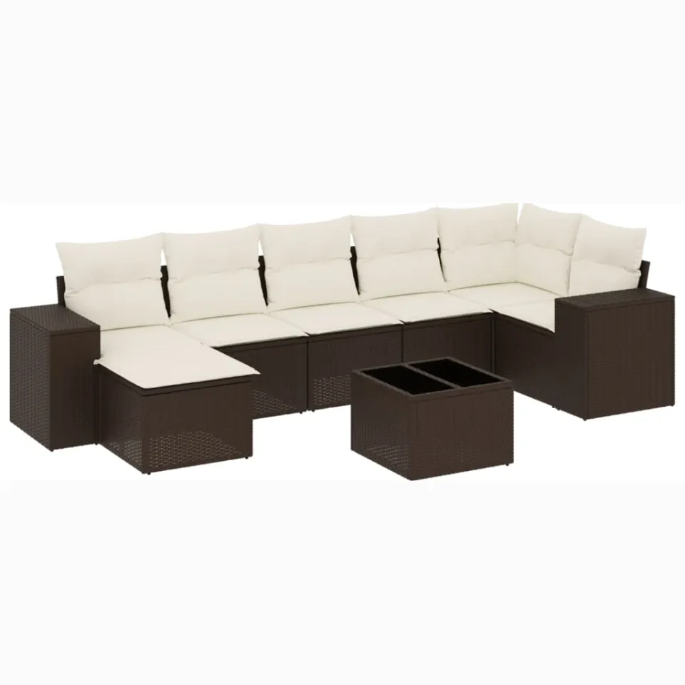 vidaXL 8-delige Loungeset met kussens poly rattan bruin, foto 3