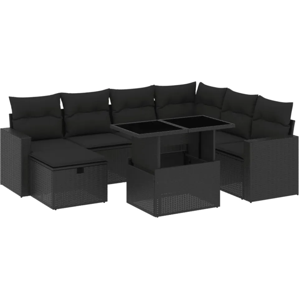 vidaXL 8-delige Loungeset met kussens poly rattan zwart, foto 3