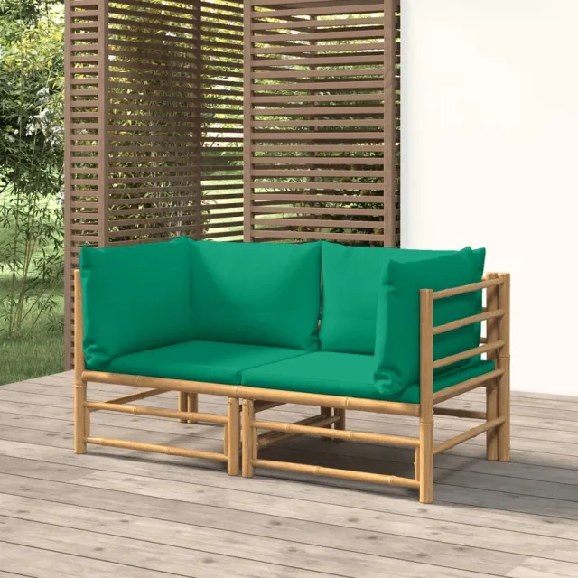 vidaXL Tuinhoekbanken 2 st met kussens bamboe groen, foto 2