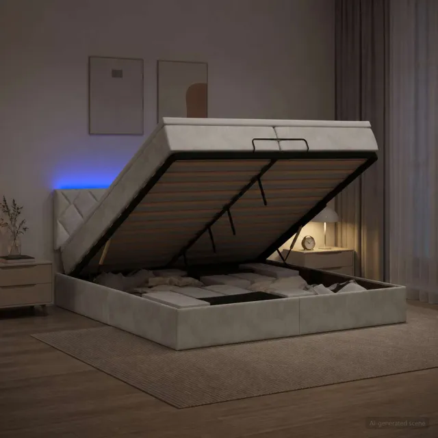 vidaXL Ottoman Bed met Matrassen en LED Lichtgrijs 200 x 200 cm
