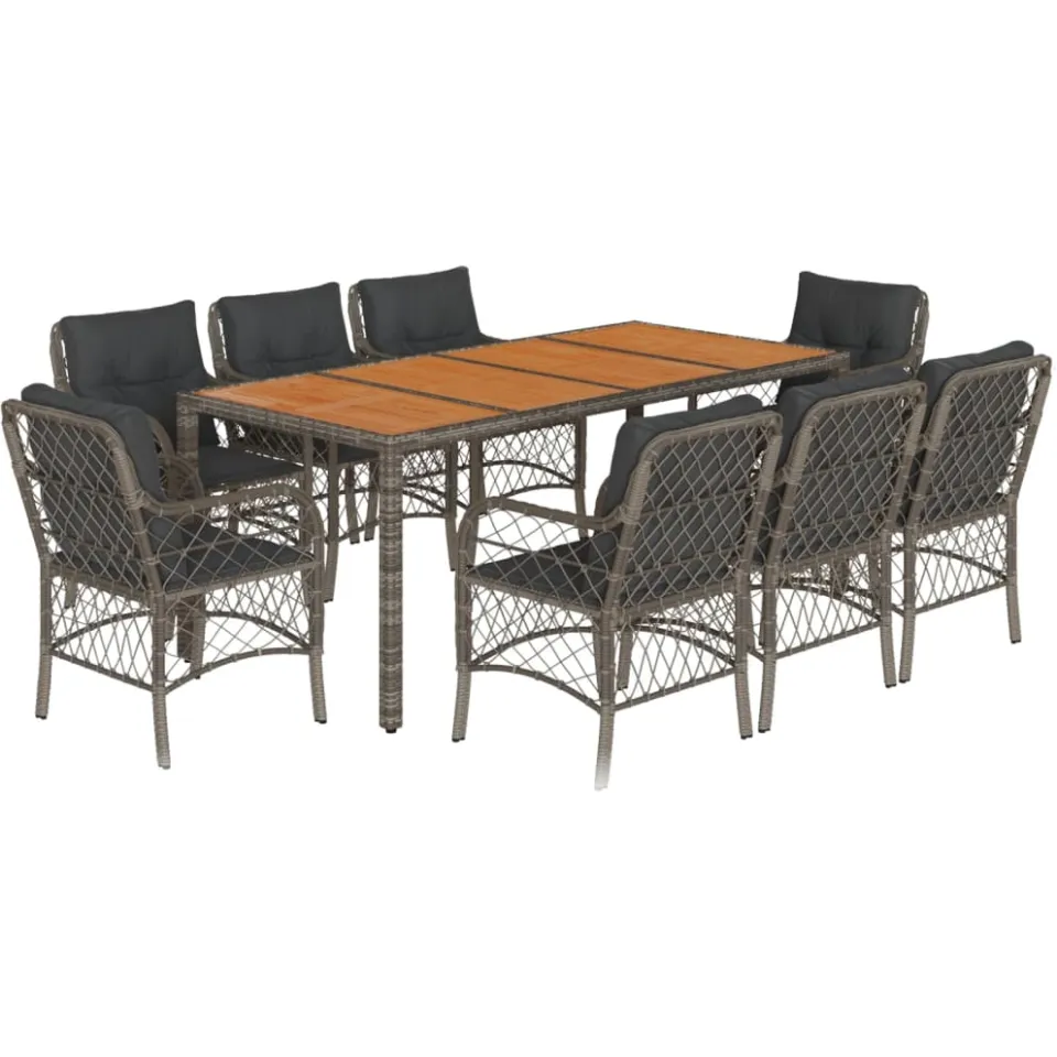 vidaXL 9-delige Tuinset met kussens poly rattan grijs, foto 3