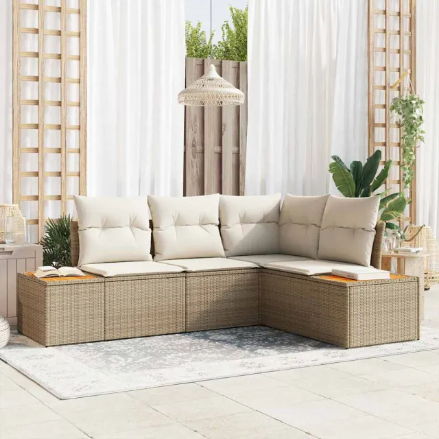 vidaXL Tuinbankenset 5 st Beige Poly riet, foto 2