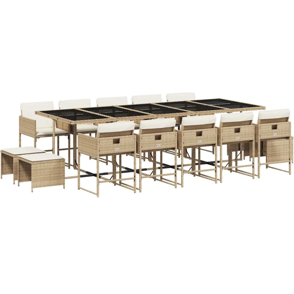 vidaXL 15-delige Tuinset met kussens poly rattan beige, foto 3