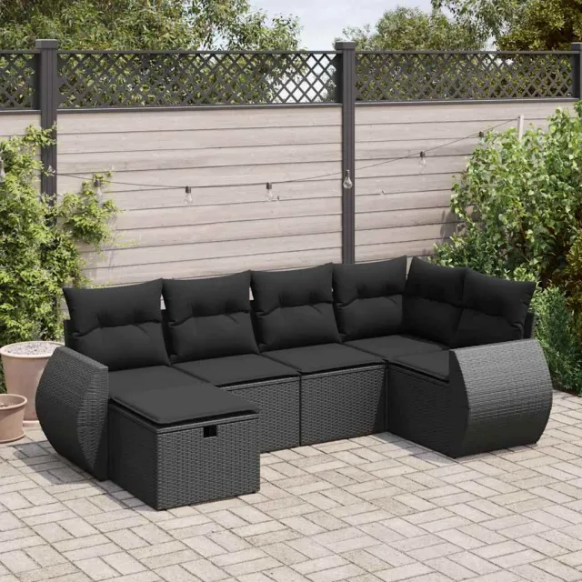 vidaXL 6-delige Loungeset met kussens poly rattan zwart, foto 2