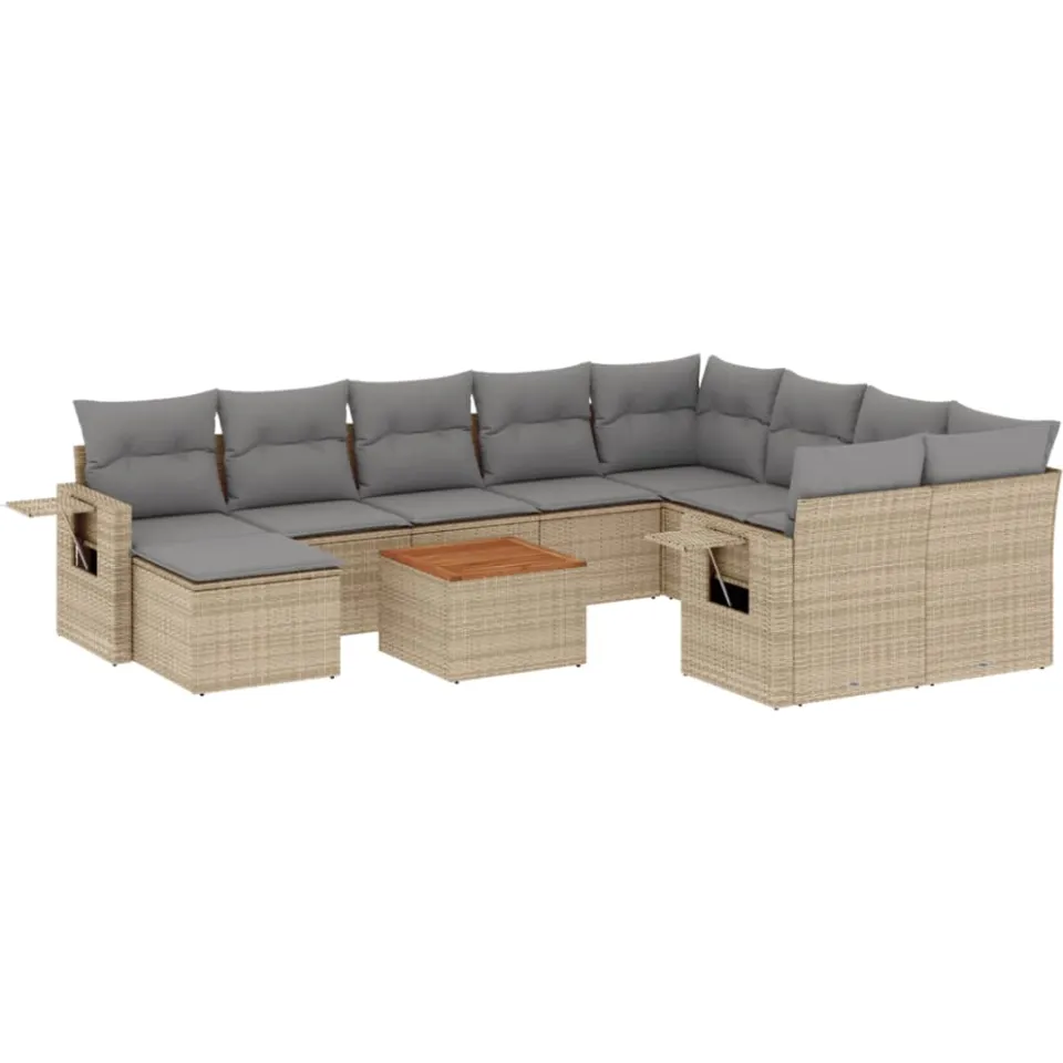 vidaXL 11-delige Loungeset met kussens poly rattan gemengd beige, foto 3
