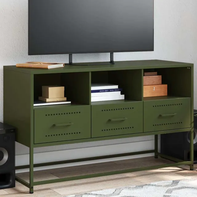vidaXL Tv-meubel 100,5x39x60,5 cm staal olijfgroen, foto 2