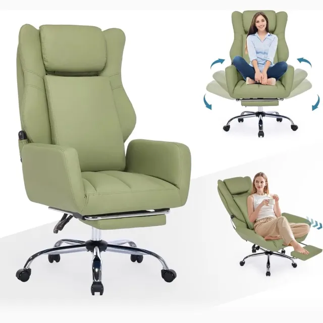 RosaBloom Bureaustoel - Ergonomische Bureaustoel - Gaming Stoel - Massagefunctie - Verstelbare Armleuningen - 65x65x120 cm - PU Leer - Groen
