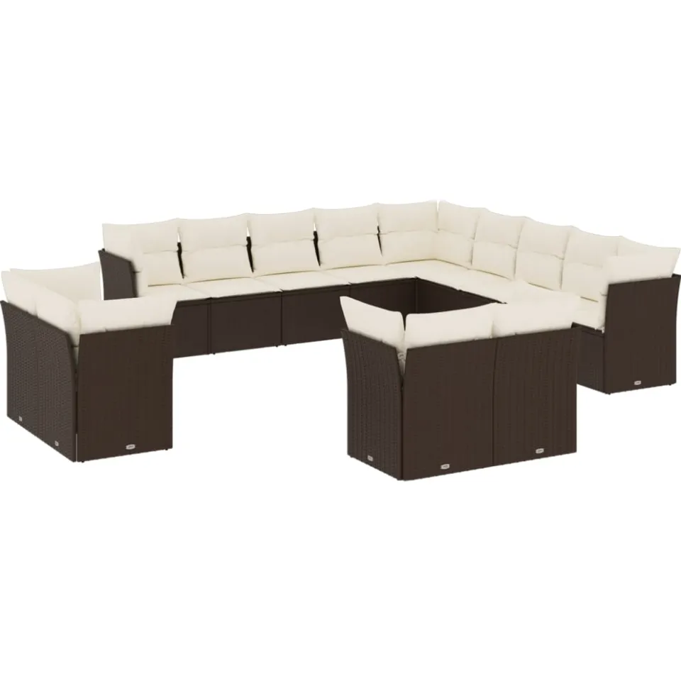 vidaXL 13-delige Loungeset met kussens poly rattan bruin